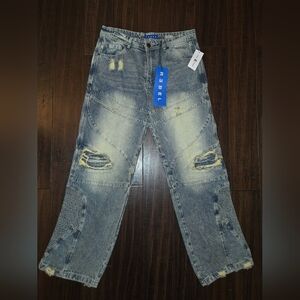 Rebel Baggy Distressed Blue Jeans for Men Sz 34 X 32
